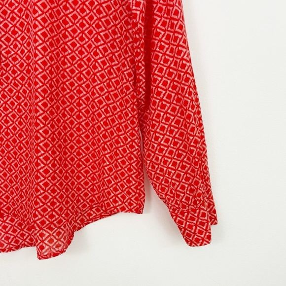 J. Crew Cotton Silk Geometric Printed Orange Popover Button Down Shirt Size M - Picture 6 of 16